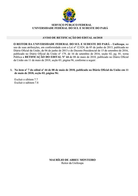 Aviso De Retificação Do Edital N°44 2018