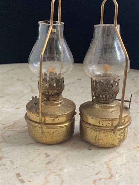 Pair Of Vintage Miniature Hanging Brass Oil Lamps Tiny Night Etsy