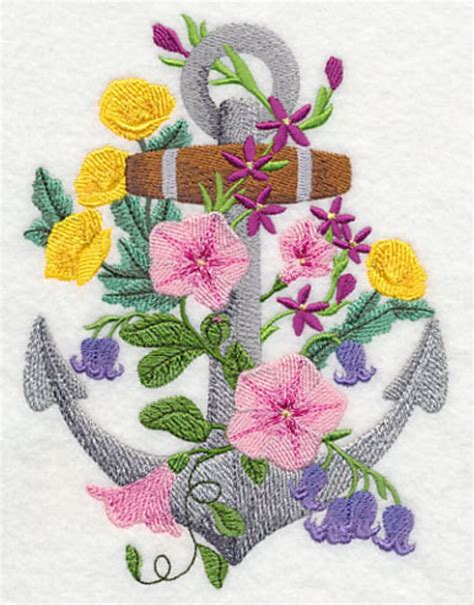 Anchor Blooms Embroidered Waffle Weave Hand Dish Towel Etsy