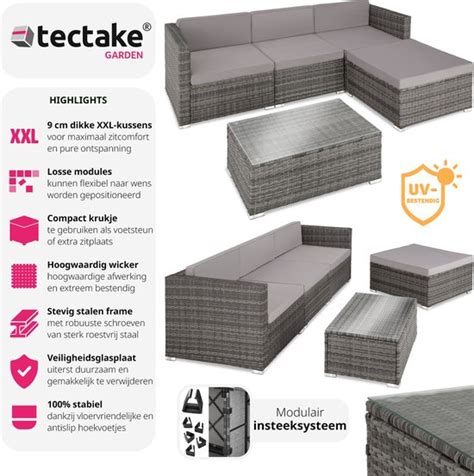 Tectake Wicker Lounge Inclusief Zitkussens Rugkussens En Glazen