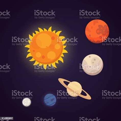 Ilustración De Conjunto De Planetas De Brillantes Coloridos Sistema Solar Espacio Con Estrellas