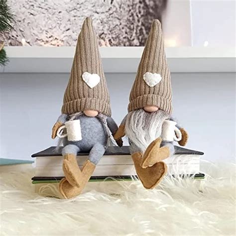 JstDoit 2 Pcs Coffee Gonk Gnomes Plush Bar Decor Handmade Swedish