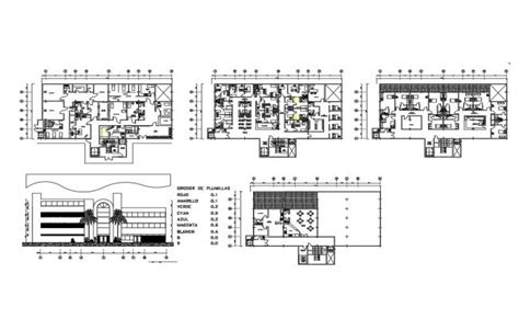 Multi level hospital main elevation and floor plan details dwg file ...