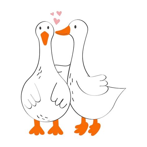 Premium Vector A Couple Of Kissing Geese Hand Drawn Modern Vector Illustration