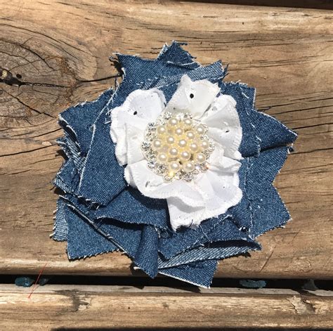 Shabby Chik Denim Fabric Flower Denim And Lace Package Etsy Fabric