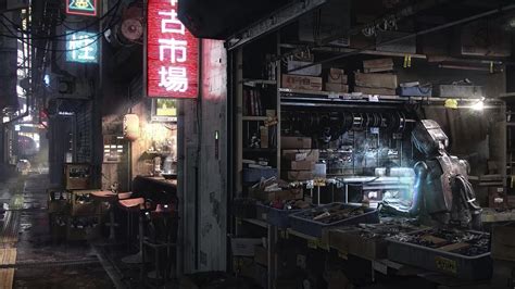 Alleyway Robot Repair Shop Live Wallpaper Wallpaperwaifu