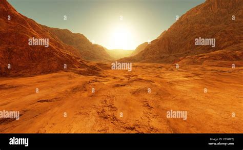 Sunset on Mars. Martian landscape, dry river bed on Mars. 3D rendering Stock Photo - Alamy