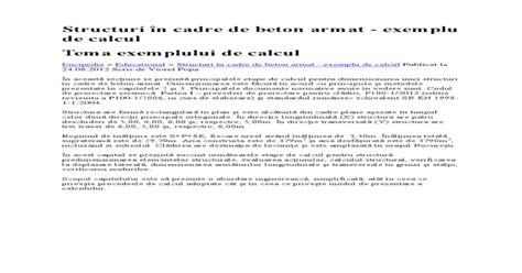 Structuri N Cadre De Beton Armat Exemplu De Calcul Pdf Document