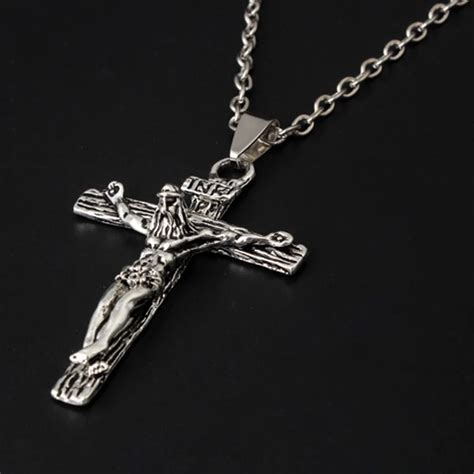 Cross Crucifix Jesus Piece Pendant Necklace Stainless Steel Men Chain