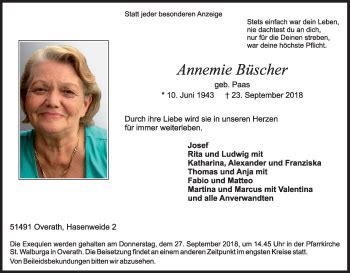 Traueranzeigen Von Annemie B Scher Wirtrauern