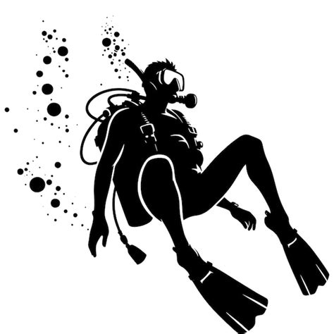 Scuba taucher silhouette vektor clipart auf weißem hintergrund