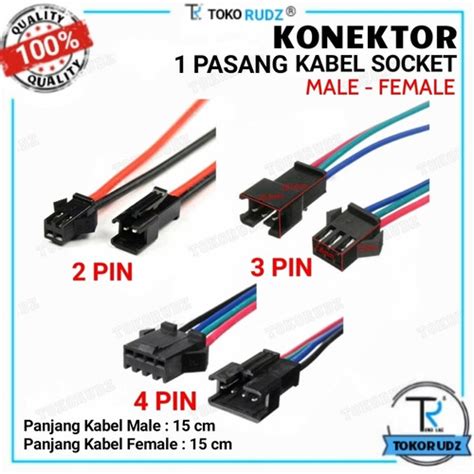 Jual Konektor Kabel Soket DC LED SM Socket Male Female 2 3 4 Pin 1