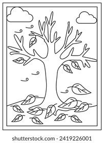 Falling Leaves Naked Tree Colouring Page Stock Vector Royalty Free