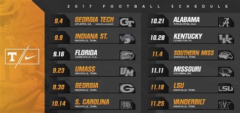 Tennessee Football Announces 2017 Schedule University Of Tennessee Athletics Tennessee