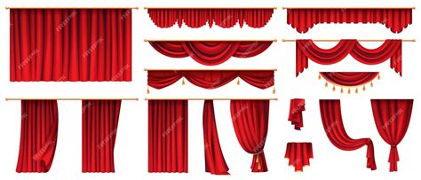 Premium Vector | Set of red curtains isolated decorative stage cloth ...