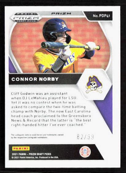 Panini Prizm Draft Picks Connor Norby Tiger Stripes Pdp Ecu