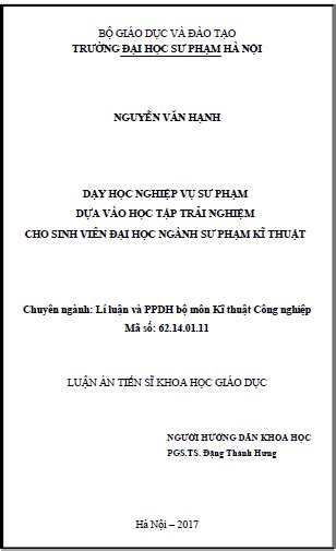 Luận Án Tiến Sĩ Dạy Học Nghiệp Vụ Sư Phạm Dựa Vào Học Tập Trải Nghiệm