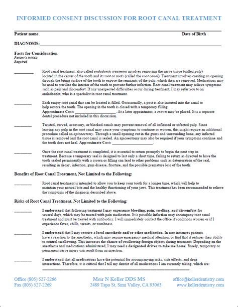 Root Canal Consent Form Keller Dentistry