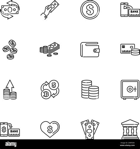 Money Pay Cash Bill Dollar Outline Icons Set Black Symbol On White Background Money Pay