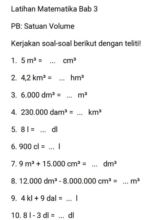 Cara Mengubah Satuan Volume Bagian Satuan Volume Dalam Off