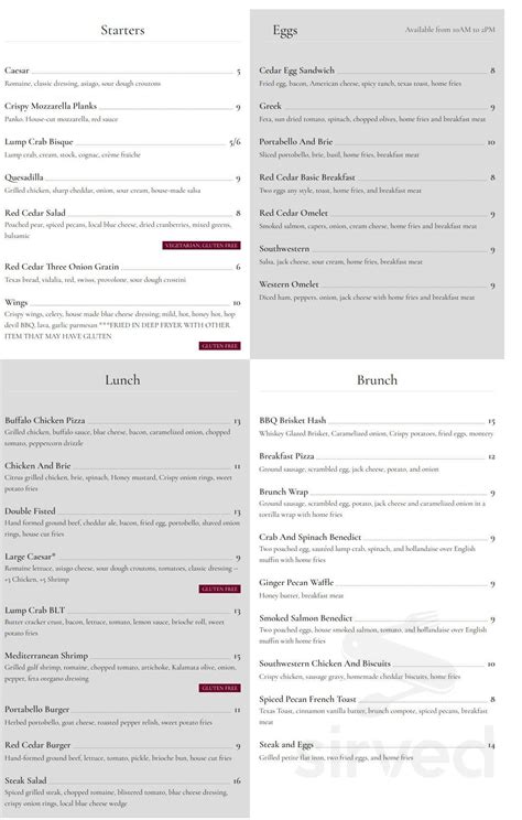 Red Cedar Grille And Cocktails Menu In Colmar Pennsylvania Usa