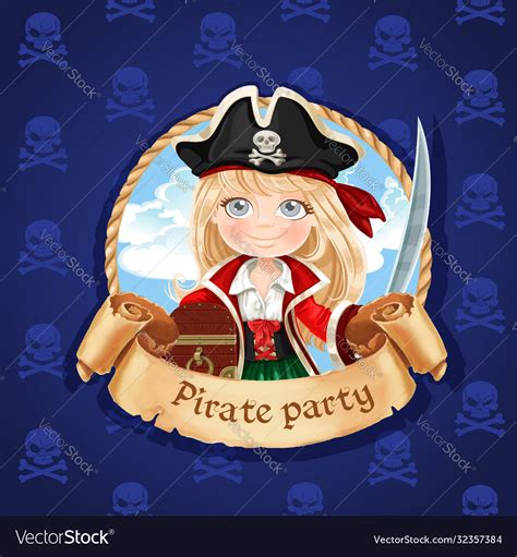 Cute Little Girl Pirate With Treasure Chest Vector Image