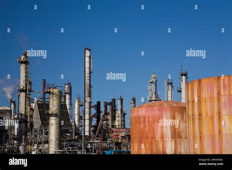 Gasoline Storage Tanks At Oil Refinery Montreal East Quebec Canada