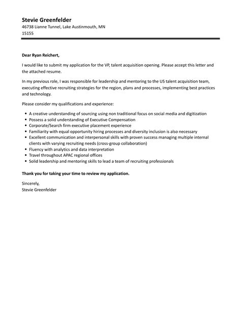 Vp Talent Acquisition Cover Letter Velvet Jobs