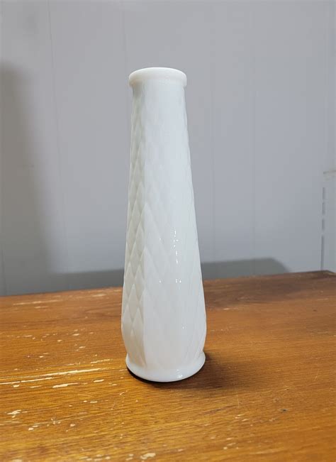 E O Brody Co Milk Glass Vase Quilted Etsy