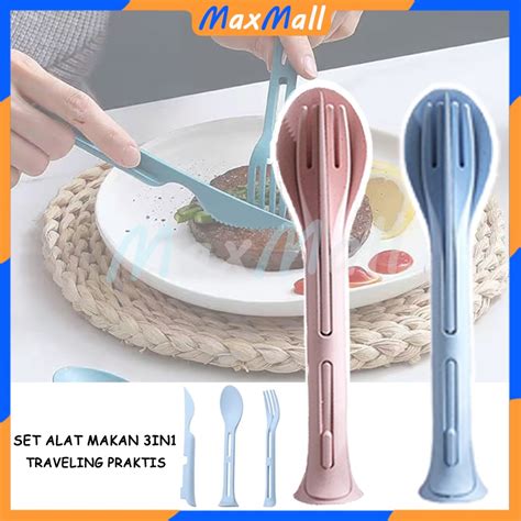 Jual Set Alat Makan 3 In 1 Serat Gandum Wheat Cutlery Set 3 In 1 Sendok