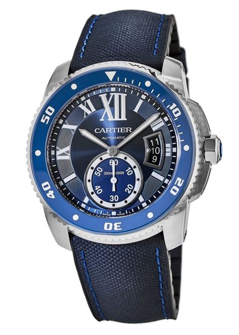 Cartier Calibre de Cartier Diver Blue Dial Leather Strap Men's Watch ...