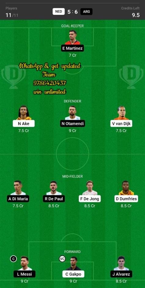 Ned Vs Arg Dream Team Fantasy Prediction Football World Cup