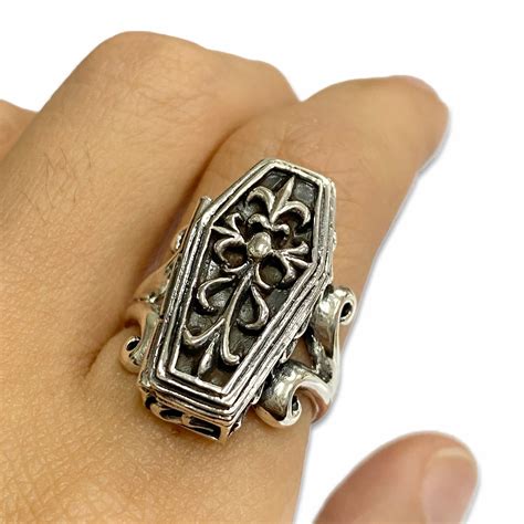 Gothic Articulated Skeleton Skull Coffin Poison Ring Etsy