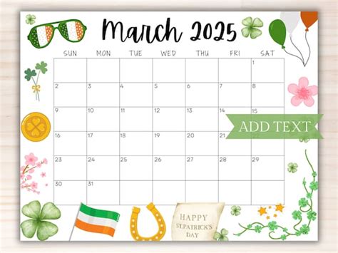 Editable And Printable March 2025 Calendar Gladi Kaitlyn