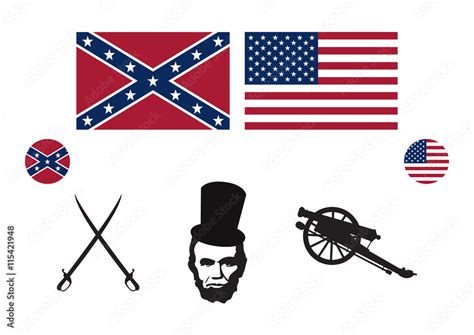 Civil War USA icon set vector. Symbols of the American Civil War Stock ...