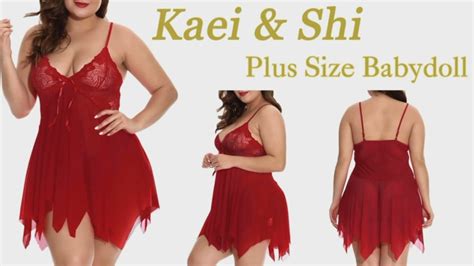 Kaei Shi Plus Size Lingerie Set Floral Flowy Lace Sheer Mesh Babydoll