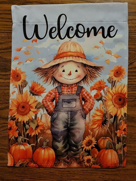 Autumn Scarecrow Garden Flag Png With Pumpkins And Sunflowers Etsy