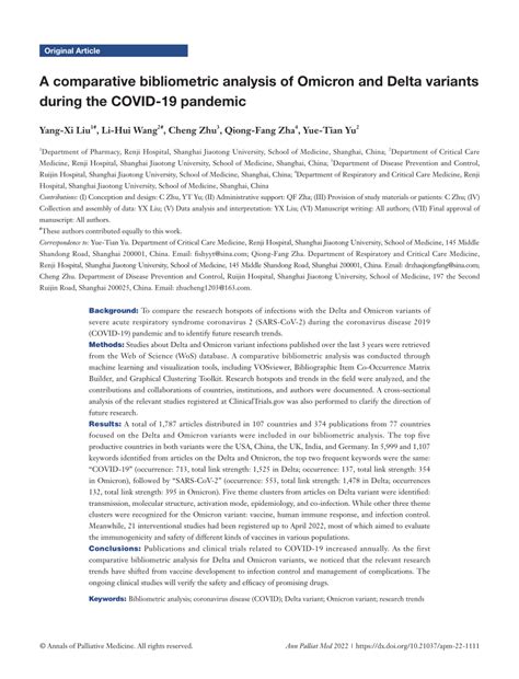 Pdf A Comparative Bibliometric Analysis Of Omicron And Delta Variants