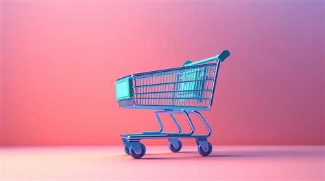 Duotone D Rendering Of A Blue Shopping Cart Trolley In On Pink