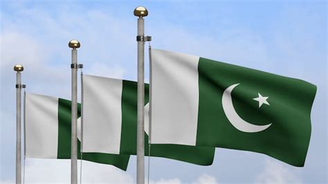 Premium Photo D Pakistani Flag Waving On Wind With Blue Sky And