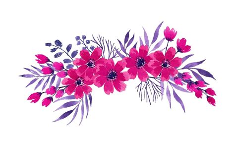 Fuchsia Watercolor Flower Arrangement Separated Vector Set