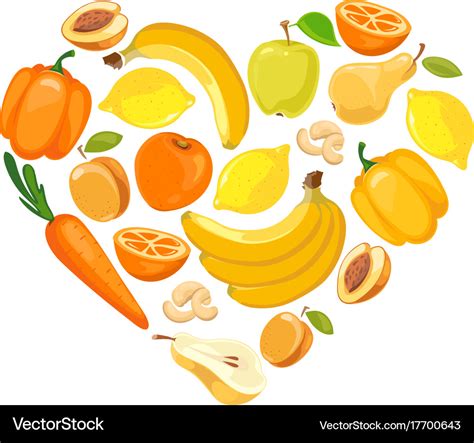 Yellow and orange fruits and vegetables Royalty Free Vector