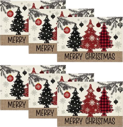 Artoid Mode Red Pine Trees Balls Merry Christmas Placemats Set Of