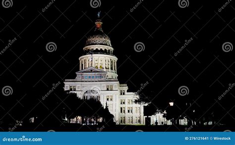 Nighttime View Of The Texas State Capitol Building In Downtown Austin