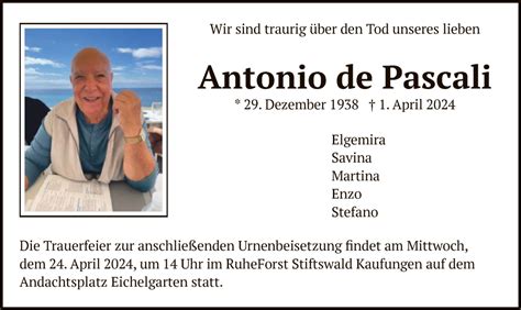 Traueranzeigen Von Antonio De Pascali Trauer Hna De