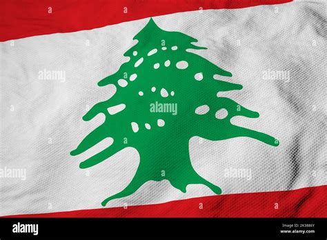 Full Frame Close Up On A Waving Flag Of Lebanon In 3D Rendering Stock