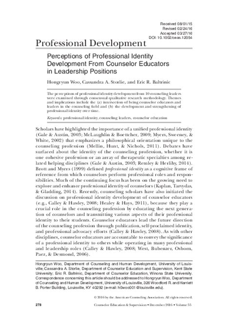 Pdf Perceptions Of Professional Identity Development From Counselor