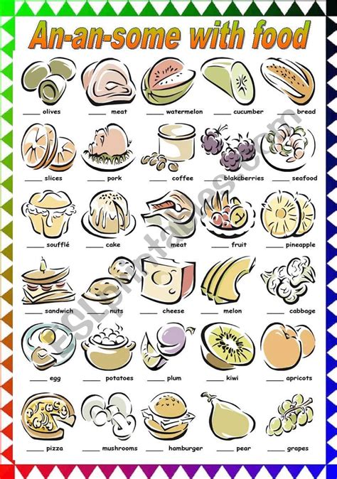 A AN SOME FOOD PICTIONARY B W VERSION INCLUDED ESL Worksheet