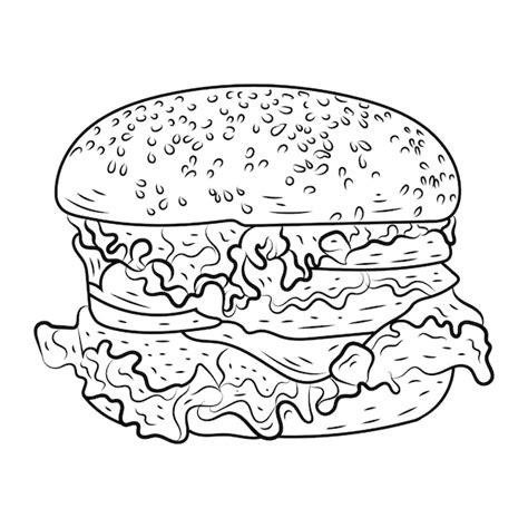 Premium Vector Hand Drawn Cheese Burger Fast Food Black And White