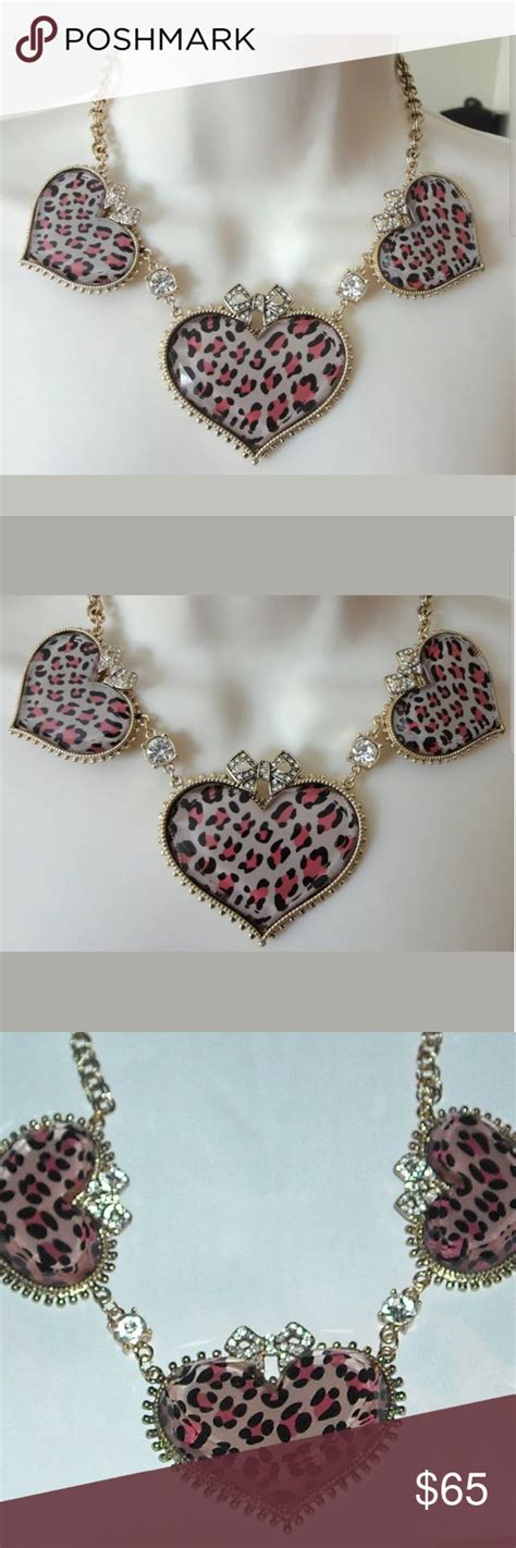 New Betsey Johnson Leopard Print Heart Necklace